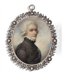 A Fine Self-portrait Of The Artist, In Black Jacket With High Collar, Frilled White Shirt by Richard Cosway