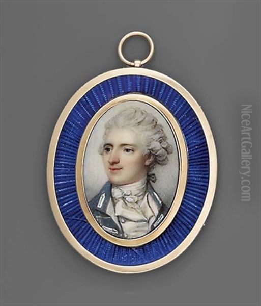 A Young Gentleman, In Blue Coat With White Buttons Loops, White Waistcoat And Frilled Cravat - view 1