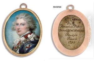 George Iv When Prince Of Wales, In The Robes Of The Order Of The Garter, Blue Cloak Embroidered With The Shield Of The Order Of The Garter, White Silk Bows, Frilled White Cravat, Powdered Hair by Richard Cosway