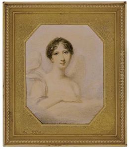 A Young Lady, As An Angel, Dark Curling Upswept Hair, Blue Eyes