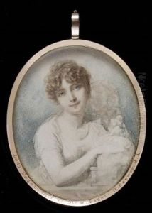 Lady Paget Wearing White Dress, She Leans On A Ledge, Her Hands Resting On A Plinth by Richard Cosway