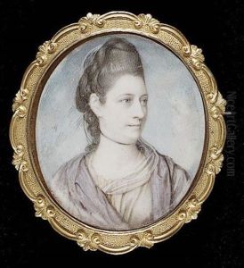 A Lady Wearing Draped Mauve Robes Over White Underdress, A Black Ribbon Choker Around Her Neck, Her Hair Powdered And Upswept by Richard Cosway