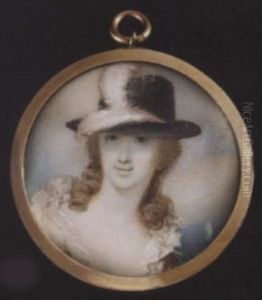 A Lady Wearing White Dress And Black Hat With Two White Plumes