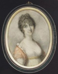 A Noblewoman Wearing Decollete White Dress With Yellow Waistband And Ermine Trimmed Red Cloak Over Her Shoulders