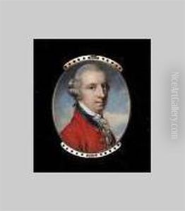 Gentleman Wearing A Red Coat With Gold Piping And Blue Collar And Gold Buttons, Buff-coloured Waistcoat With Gold Buttons And White Cravat, His Hair Powdered And Woen En Queue by Richard Cosway