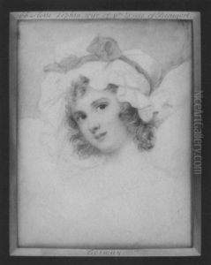 Charlotte Sophia, Duchess Of Beaufort, Wearing Dress And Large White Mob Cap With Blue Ribbon, Her Brown Hair Curled