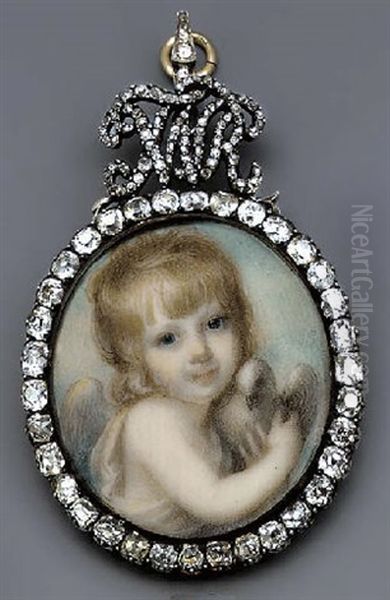 A Young Child Holding A Dove, In Loose White Robes And Wings, Curly Fair Hair - view 1