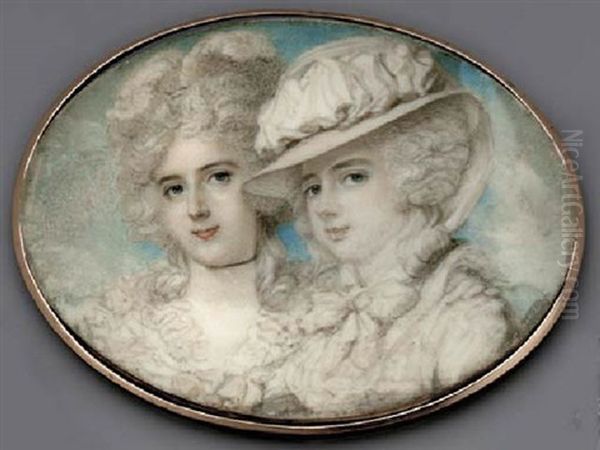 The Waldegrave Sisters: Lady Anna Horatia And Lady Charlotte Maria, Wearing White Dresses With Frilled Collar And Bows At Corsage - view 1