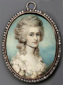 Lady Eglington In White Dress With Frilled Collar, Yellow Bow At Corsage, String Of Pearls At Her Shoulder by Richard Cosway