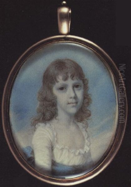 A Child (mary Spencer Shirley?) Wearing White Dress With Frilled Collar And Blue Ribbon Waistband - view 1
