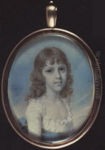 A Child (mary Spencer Shirley?) Wearing White Dress With Frilled Collar And Blue Ribbon Waistband by Richard Cosway