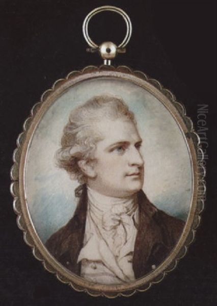 A Gentleman, His Powdered Hair En Queue, Wearing Mole-coloured Coat, White Waistcoat, Stock And Tied Cravat - view 1