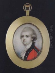 Portrait Of An Officer With Powdered Hair En Queue, Wearing Scarlet Coat With Black Facings, Silver Buttons And Epaulette... by Richard Cosway