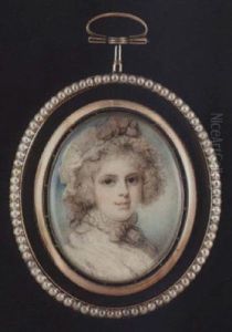 Portrait Of A Young Lady Wearing Small White Bonnet With Pink Ribbon Bow, White Dress And White Lace Ruff Collar Tied With Pink Ribbon Bow