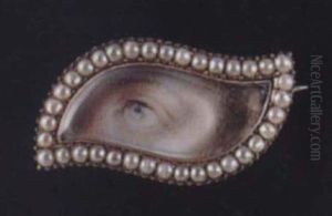 A Lady's Left Eye With Pale Blue Iris And Curling Locks Of Light Brown Hair by Richard Cosway