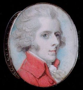 A Gentleman With Powdered Hair Wearing Red Coat And White Cravat by Richard Cosway
