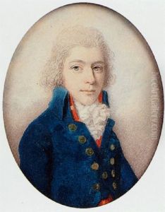 Clive Thomas Esq., With Powdered Hair, Wearing Blue Coat With Gold Buttons, Red Waistcoat And Frilled White Cravat by Richard Cosway