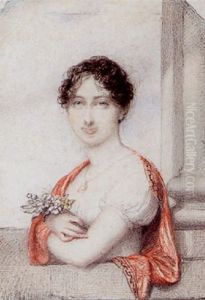 Lady Mary Osborne, Wearing Decollete White Dress, Red Shawl Draped Over Her Shoulders by Richard Cosway