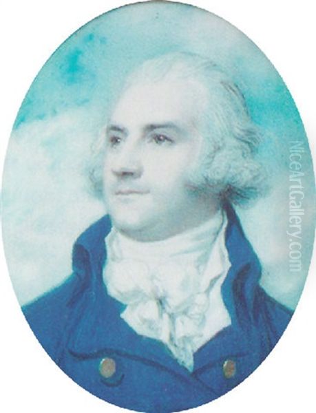A Fine Portrait Of A Gentleman, Wearing A Blue Coat With Gold Buttons, A White Waistcoat, Tied Stock And A Frilled Cravat - view 1
