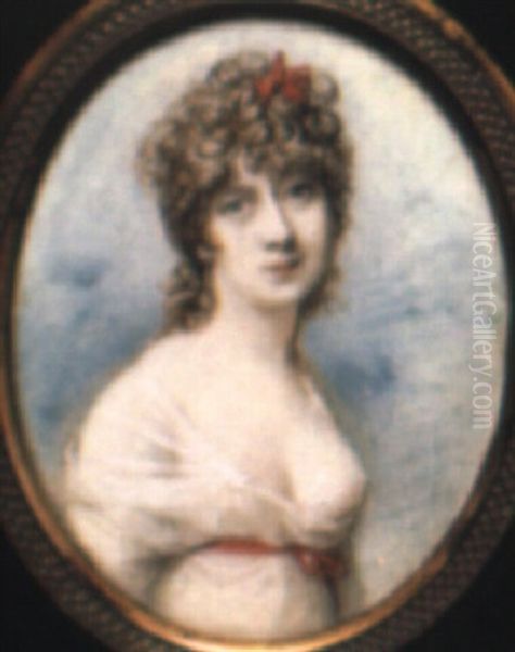 Portrait Of A Lady In Low-cut White Dress With Red Sash - view 1