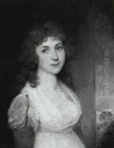 Portrait Of A Young Woman, Said To Be Miss Denison, Half Length, Wearing A White Dress With Blue Sleeves, A Portrait Of A Young Woman, Said To Be Miss Denison, Half Length, Wearing A White Dress With Blue Sleeves, A