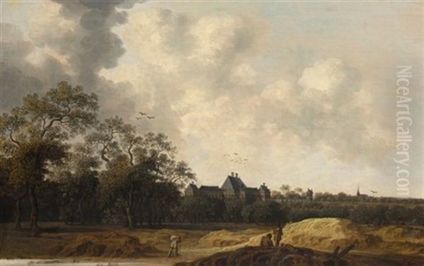 A View Of The Huis Ter Nieuburch Near Rijswijk, With Peasants In The Foreground - view 1