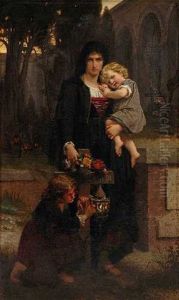 Mutter Mit Ihren Beiden Kindern Am Grab Des Vaters by Pierre Auguste Cot