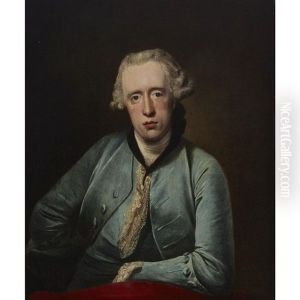 Portrait Of David Gavin Of Langton House, Berwickshire, Half-length, Wearing A Blue Coat And A Lace Jabot, Leaning On A Red Chair
