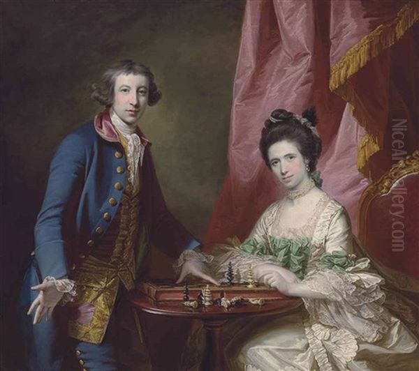 Portrait Of William Earle Welby (c. 1734-1815), Of Denton, Lincolnshire And His First Wife, Penelope (1737-1771), Playing Chess, Before A Draped Curtain - view 1