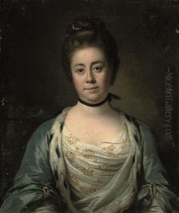 Portrait Of A Lady In A White, Blue And Gold-embroidered Dress With Ermine Trim