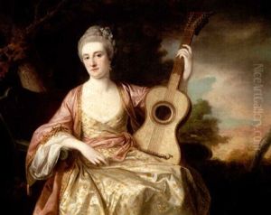 Portrait Of Maria Walpole, Countess Of Waldegrave And Later Duchess Of Gloucester, In A White Dress Embroidered With Gold And A Pink Shawl, Holding A Guitar In Her Left Hand, Seated In A Landscape