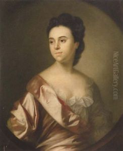 Portrait Of A Lady In A White Dress And Pink Silk Wrap, With A Pearl Choker
