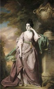 Portrait Of Mrs. William Colquhoun Of Wrotham, Norfolk, In A Lilac Dress With A Cloak, Leaning Against An Urn In A Landscape