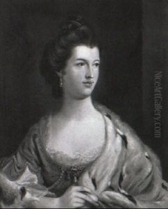 Portrait Of Mrs. Macdonald Wearing An Ermine Cloak Over A Red Dress