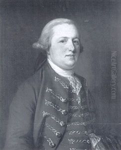 Portrait Of A Gentleman, Half Length, In A Blue Coat And Waistcoat With Gold Braid And A Lace Stock Portrait Of A Gentleman, Half Length, In A Blue Coat And Waistcoat With Gold Braid And A Lace Stock