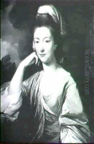 Portrait Of A Lady, Half Length, Wearing A Blue Dress, With Brown Sash, And A Gold Embroidered Headdress... - view 1