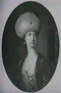 Portrait Of A Lady, Half Length, In Oriental Costume, In A  Painted Oval by Francis Cotes