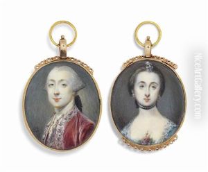 Lewis Burwell Martin (1736-1782) And His Wife, The Hon. Anna Burwell Martin, Nee Cunningham: He In Red Coat And She In Blue Dress (2 Works) by Samuel Cotes