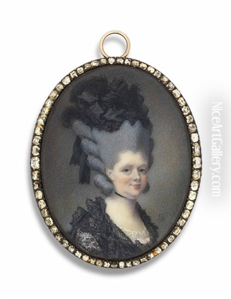 A Lady, In Black Dress With Lace Fichu, A Black Lace Cap Over Her High-piled Powdered Hair - view 1