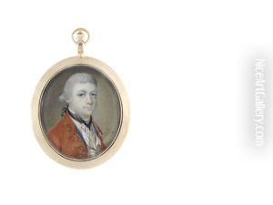 A Gentleman Called, John Bartlett Allen, Wearing Scarlet Coat With Blue Lining And Gold Embroidery, White Waistcoat, Chemise And Frilled Lace Cravat, Black Stock by Samuel Cotes