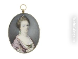 A Lady, Wearing Mauve Cloak With White Lining And Green Dress Over White Lace Chemise, A Jewelled Brooch At Her Corsage by Samuel Cotes