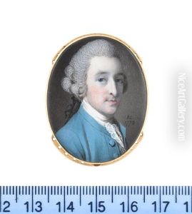 A Gentleman, Called Mr Tucker, Wearing Cerulean Blue Coat, White Stock And Lace Cravat, His Powdered Wig Worn En Queue And Tied With A Black Ribbon Bow by Samuel Cotes
