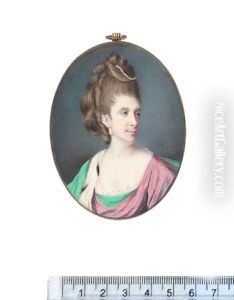 Julia Cox Of The Shergold Family, Wearing Green And Mauve Robe Over White Dress, Green Mantle With Ermine Trim, Pearl Pendent Earring