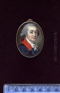 A Gentleman, Wearing Blue Coat With Red Collar, Brass Buttons And Tied White Cravat, His Hair Powdered And Worn En Queue by Samuel Cotes
