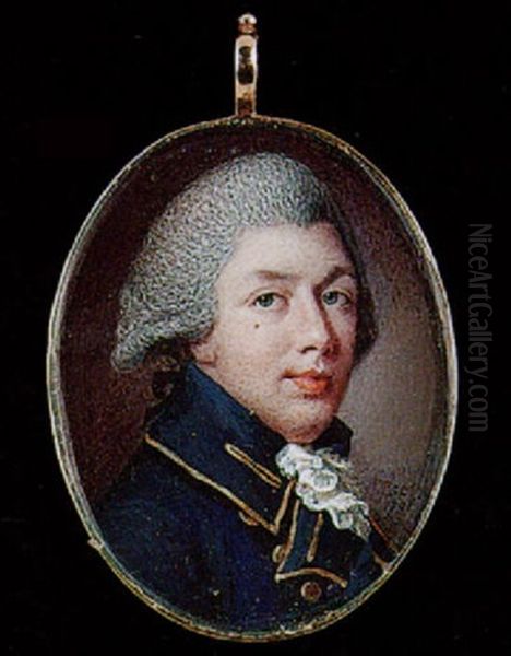 A Gentleman With Powdered Hair En Queue, Wearing Gold Trimmed Blue Coat And White Lace Cravat - view 1