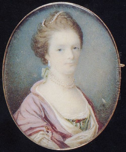 A Nobleman, In Green Dress With White Underslip And Ruby And Pearl Brooch At Her Corsage, White-lined Mauve Cloak Around Her Shoulders - view 1