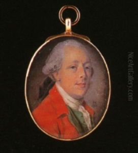 A Gentleman With Powdered Hair En Queue Wearing Red Coat, Green Waistcoat And Matching Vest by Samuel Cotes
