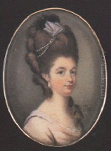 A Fine Portrait Of A Lady In Pink Dress And White Underslip by Samuel Cotes