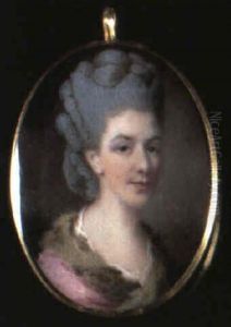 Lady Wearing Fur-trimmed Pink Dress by Samuel Cotes