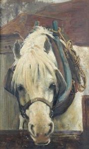 A Grey Heavy Horse Watering by Frederick George Cotman